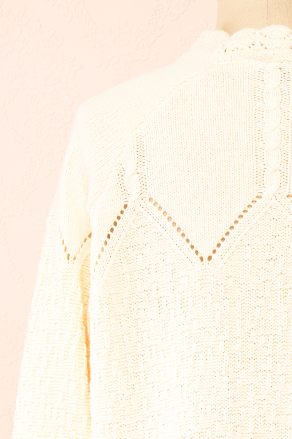 Casiraghi Beige Knit Cardigan w/ Scalloped Front | Boutique 1861 back close-up