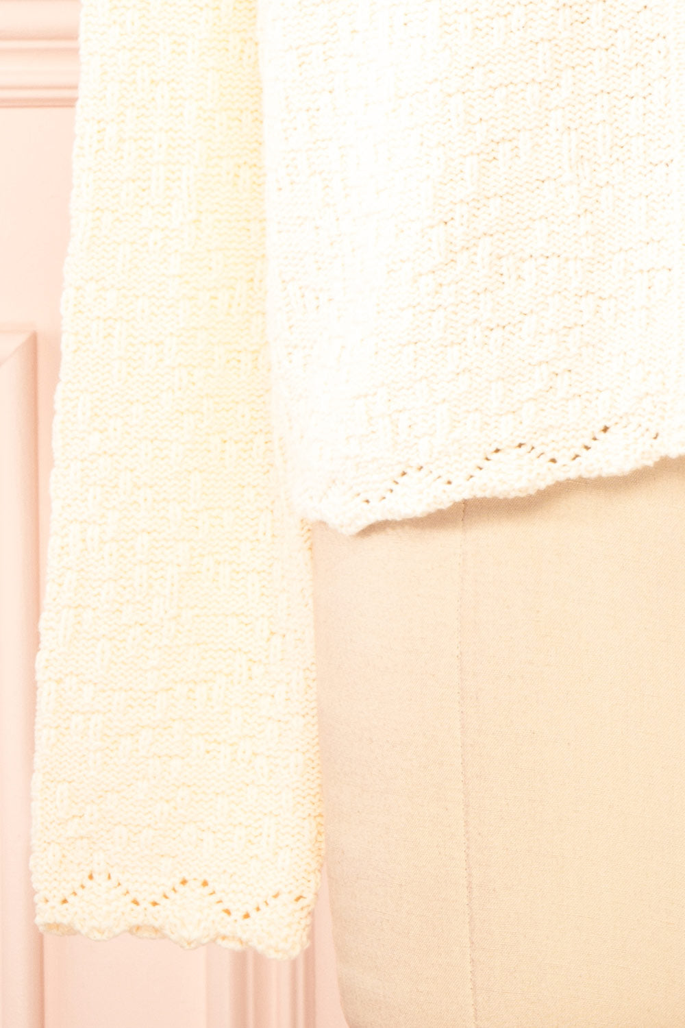 Casiraghi Beige Knit Cardigan w/ Scalloped Front | Boutique 1861 sleeve