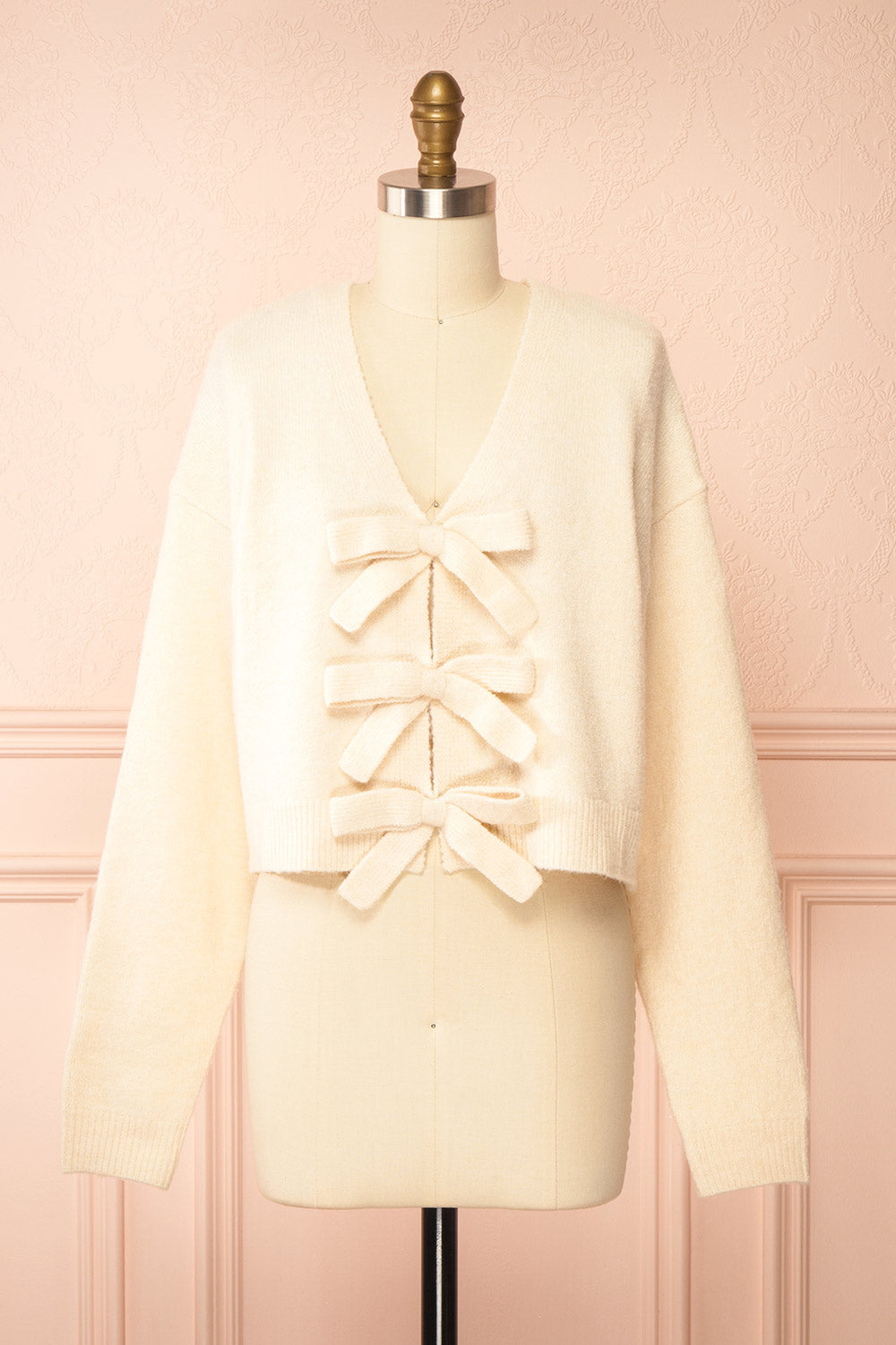 Cassiopee Beige Cardigan with Bows | Boutique 1861 front view