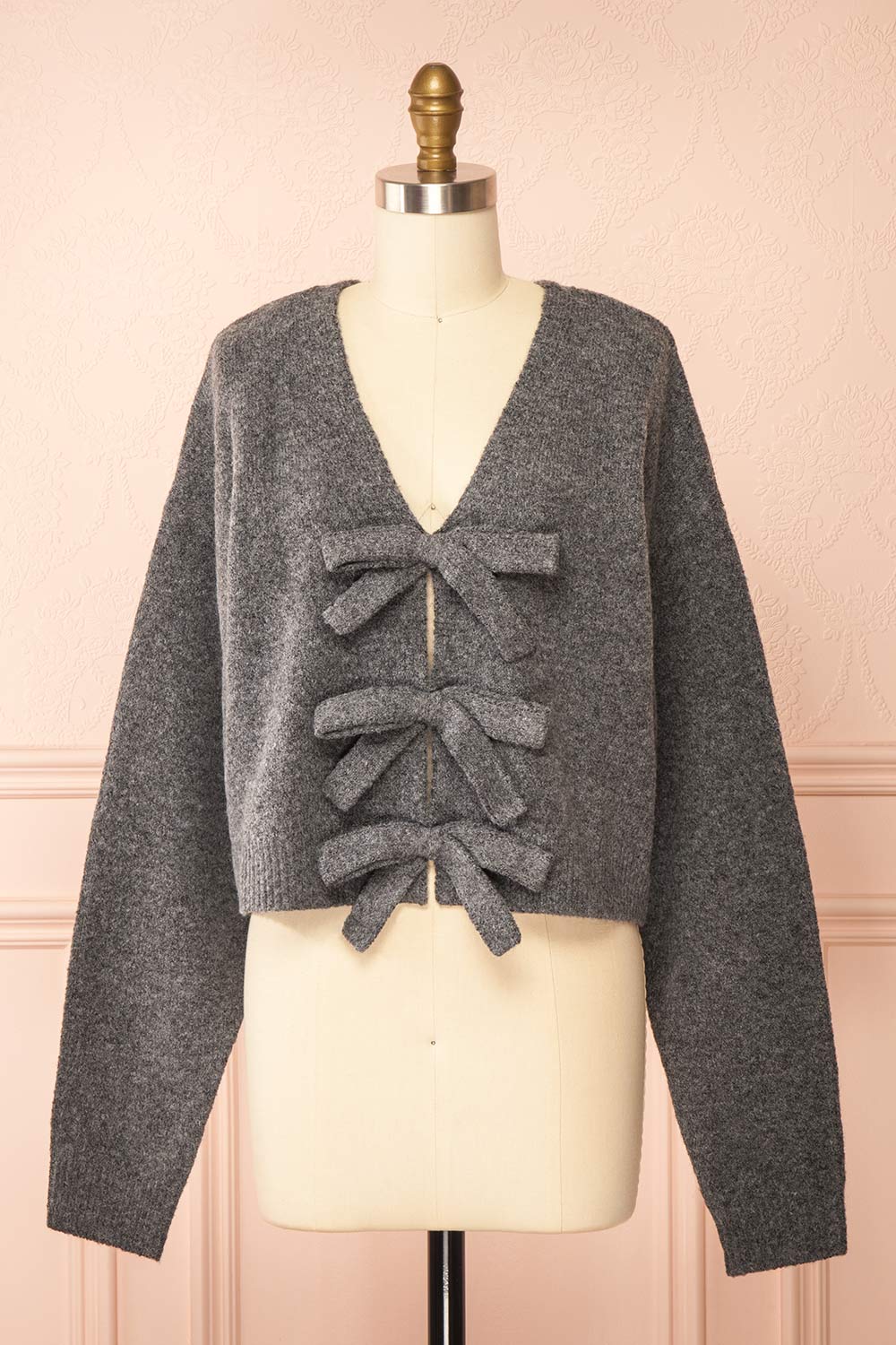 Cassiopee Grey Cardigan with Bows | Boutique 1861 front view
