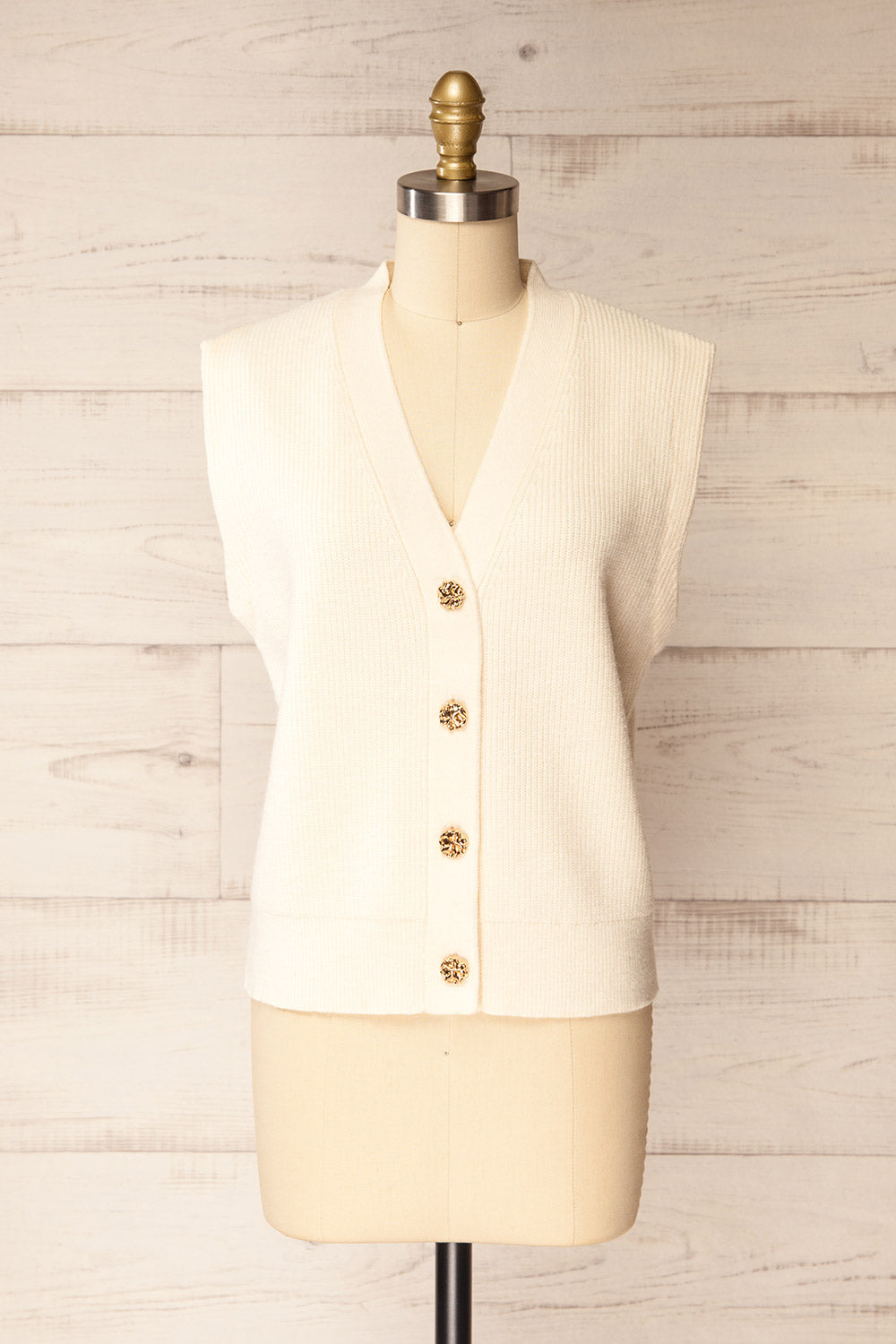 Castelo Ivory Sleeveless Knit Vest | La petite garçonne front view