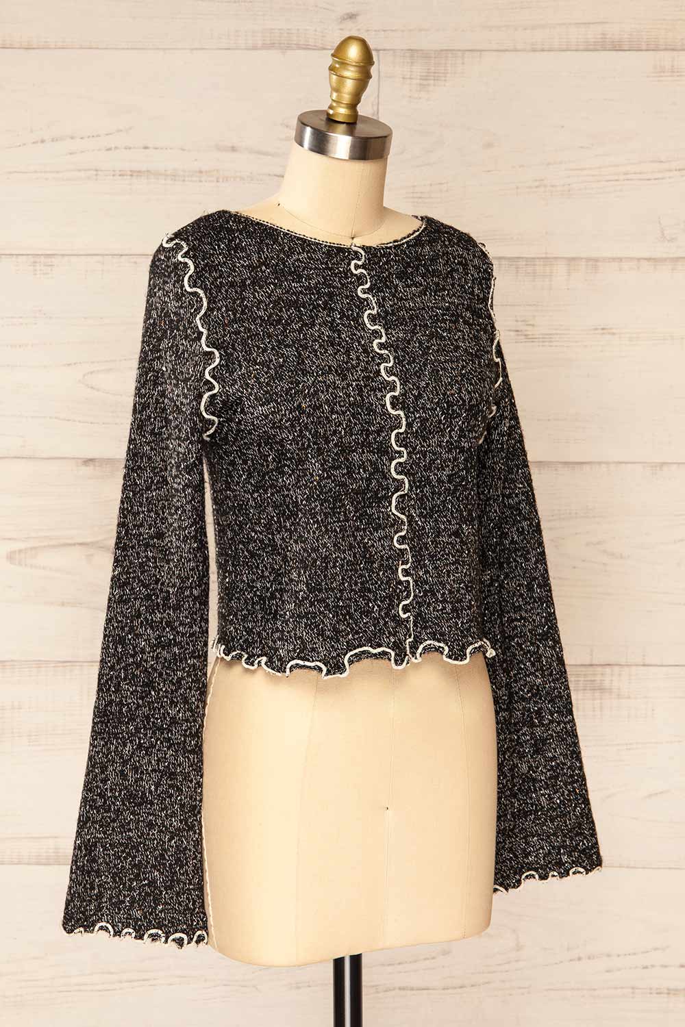 Castries Black & White Long Sleeve Top w/ Frills | La petite garçonne side view