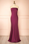 Cathleen Burgundy | Fitted Strapless Satin Maxi Dress