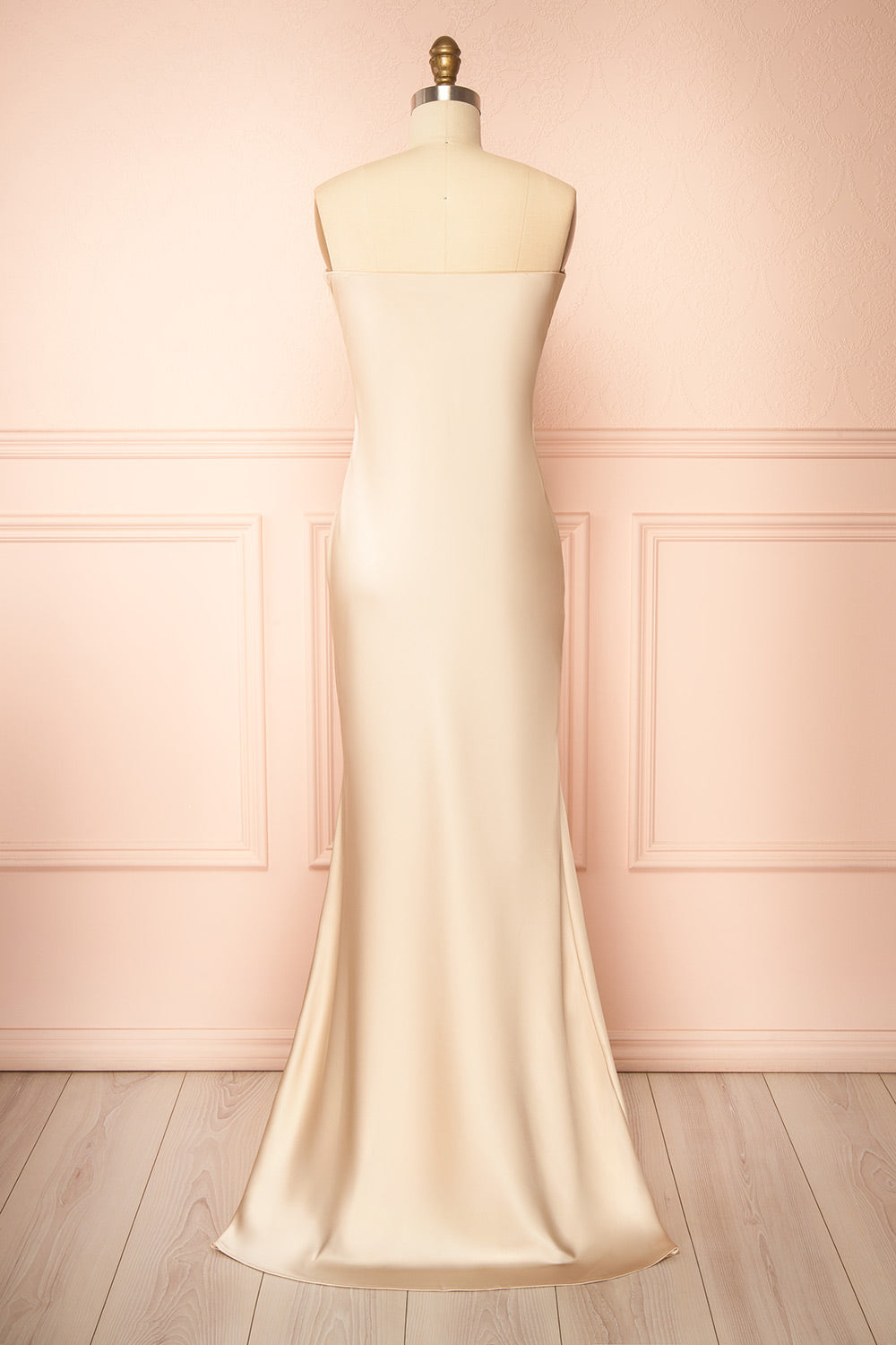 Cathleen Black Fitted Strapless Satin Maxi Dress | Boutique 1861 back view