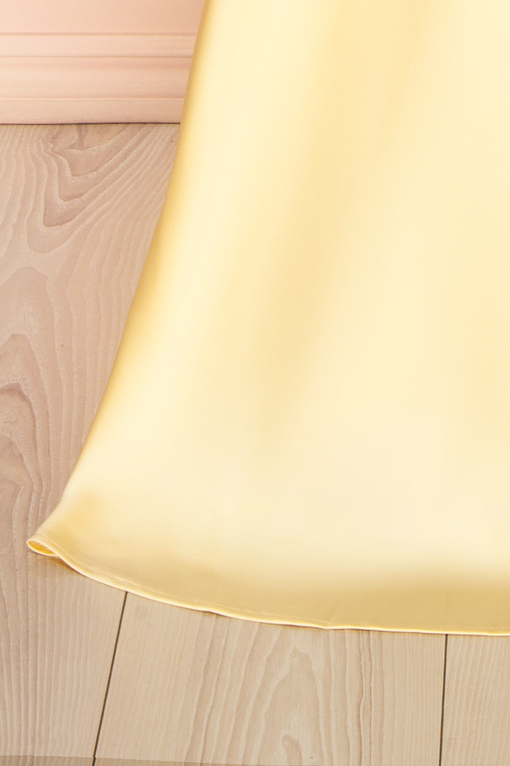 Cathleen Light Yellow Fitted Strapless Satin Maxi Dress | Boutique 1861 bottom