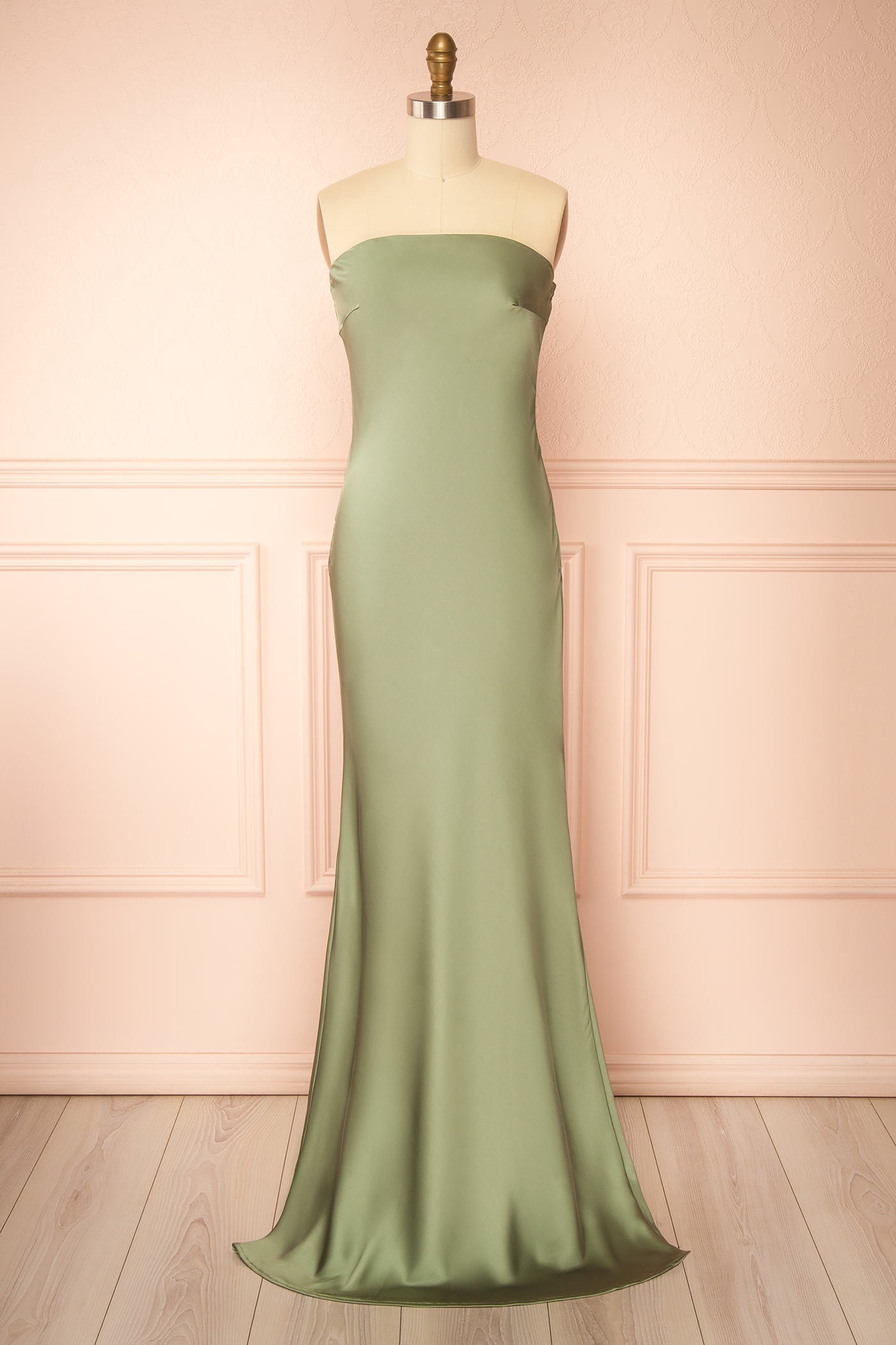 Cathleen Sage | Fitted Strapless Satin Maxi Dress