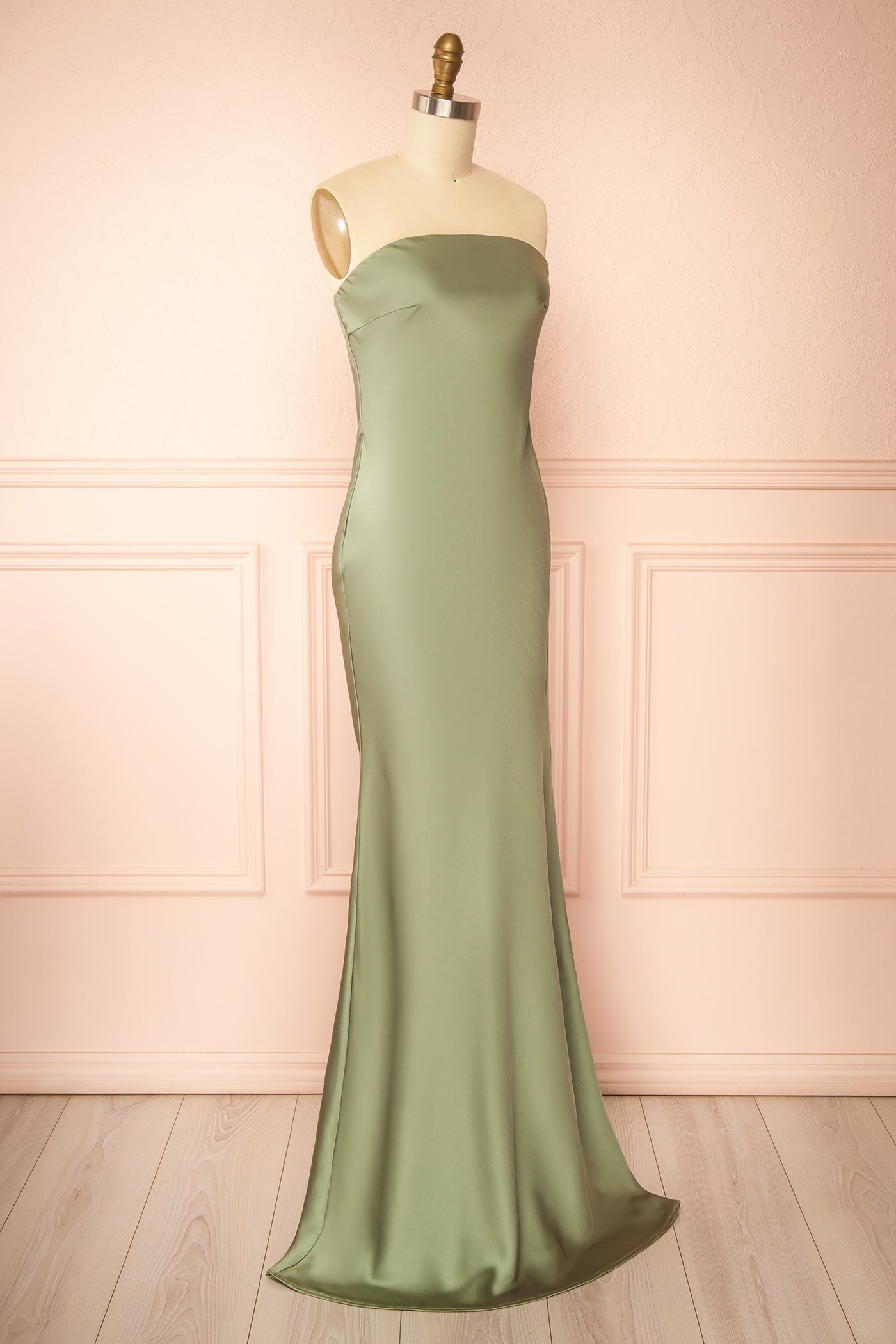 Cathleen Sage | Fitted Strapless Satin Maxi Dress