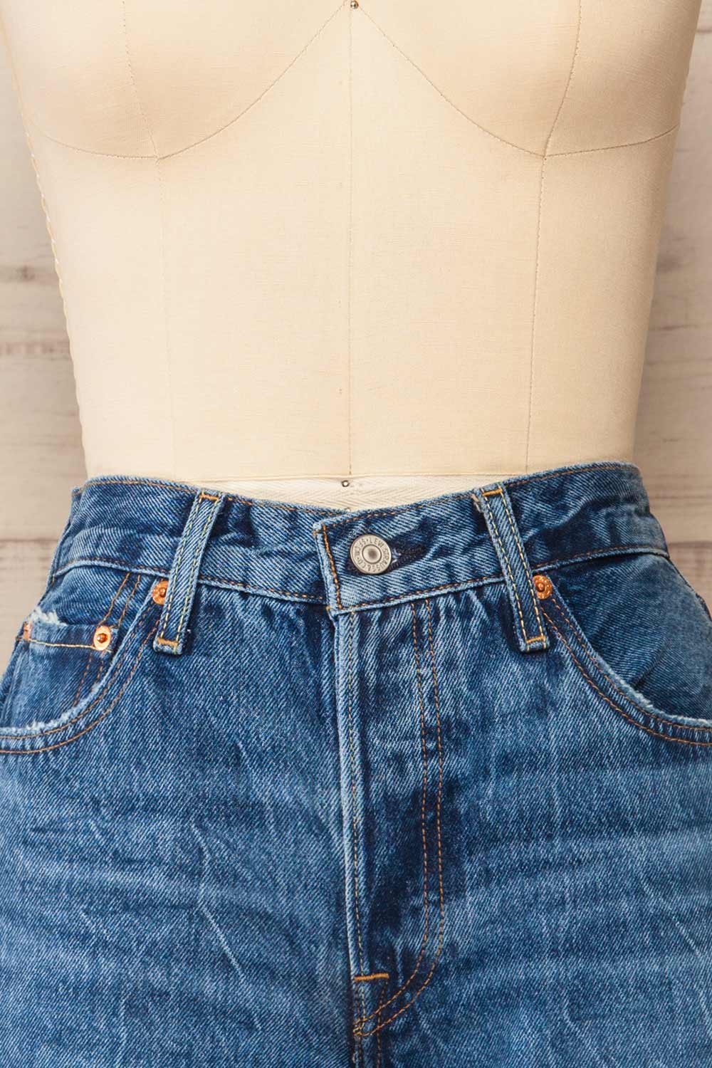 Cavtat Blue High-Waisted Denim Shorts | La petite garçonne front