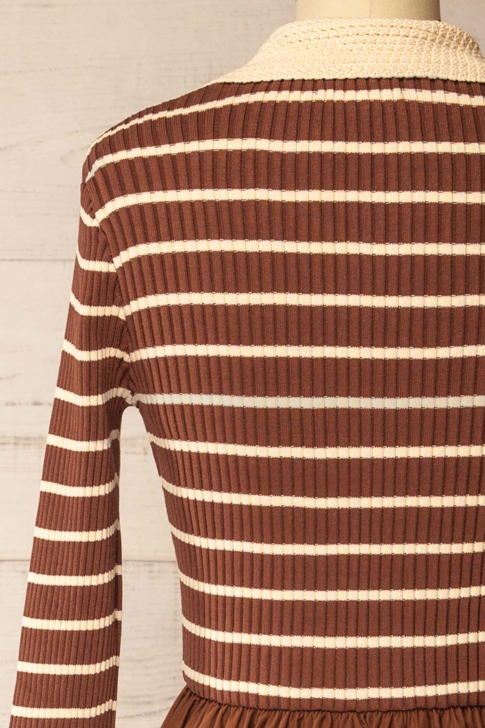 Cayce Long Brown Striped Knit Dress with Crochet Details | La petite garçonne back