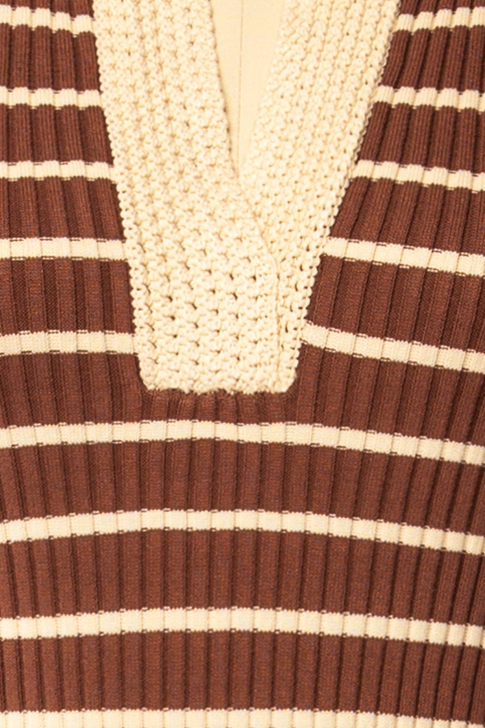 Cayce Long Brown Striped Knit Dress with Crochet Details | La petite garçonne fabric sleeve