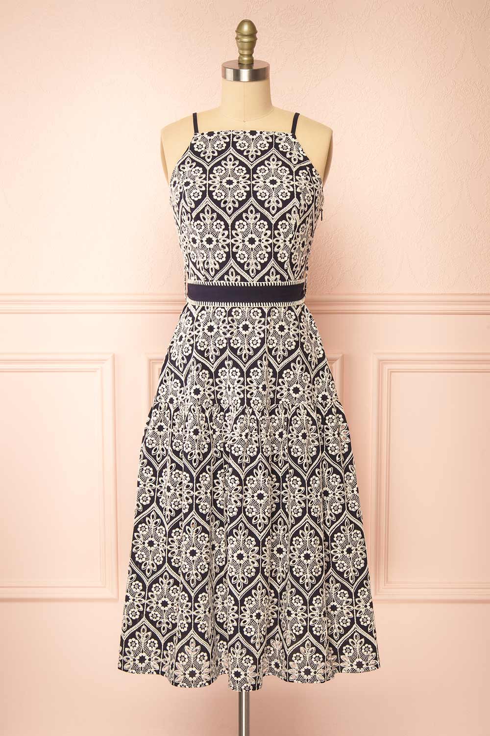 Cecelia Halter Embroidered Midi Dress | Boutique 1861 front view