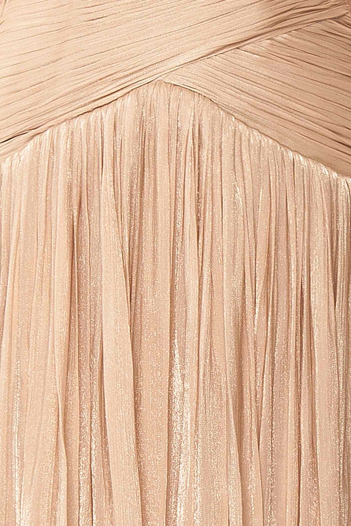 Cecia Champagne | Pleated Maxi Dress with High Slit