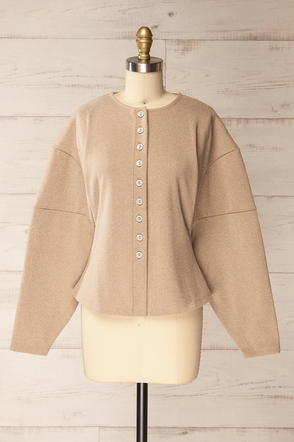 Ceduna Beige Button-Up Flared Cardigan | La petite garçonne front view