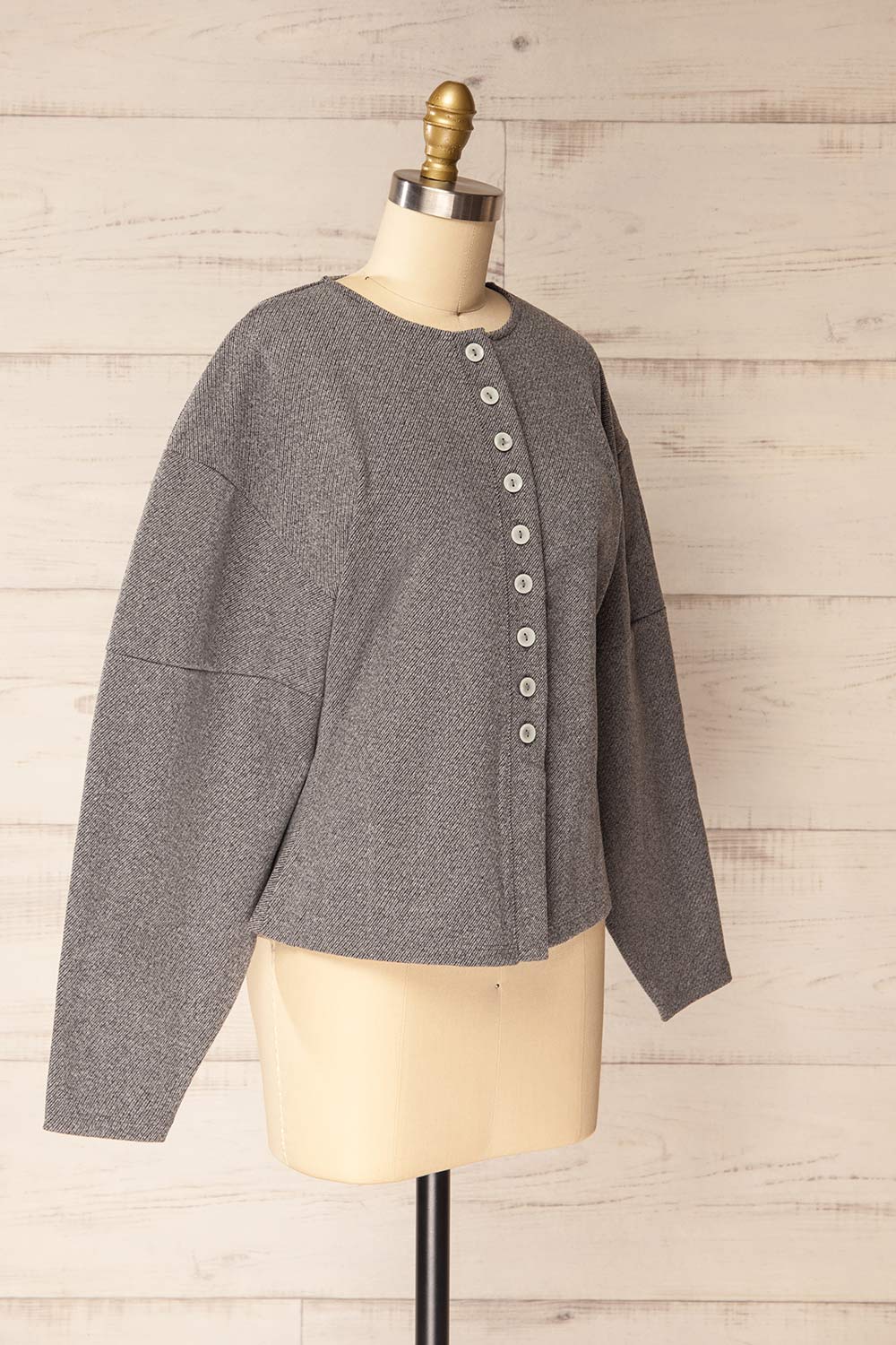 Ceduna Grey Button-Up Flared Cardigan | La petite garçonne side view