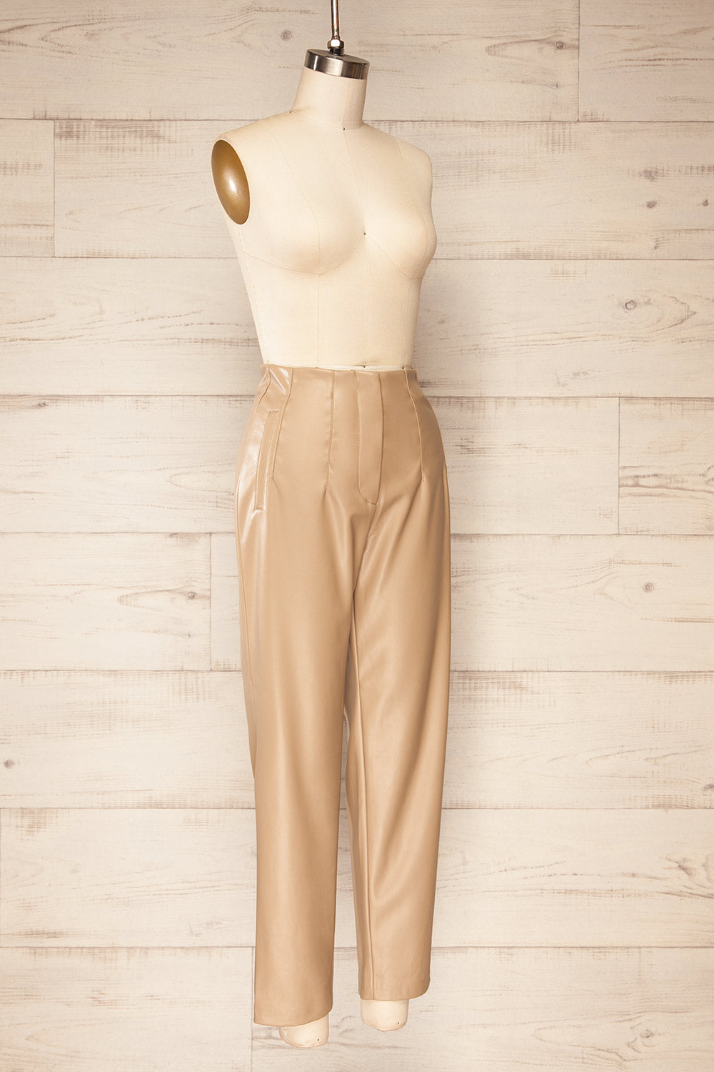 Cefalu Beige Faux Leather Straight-Leg Pants | La petite garçonne side view