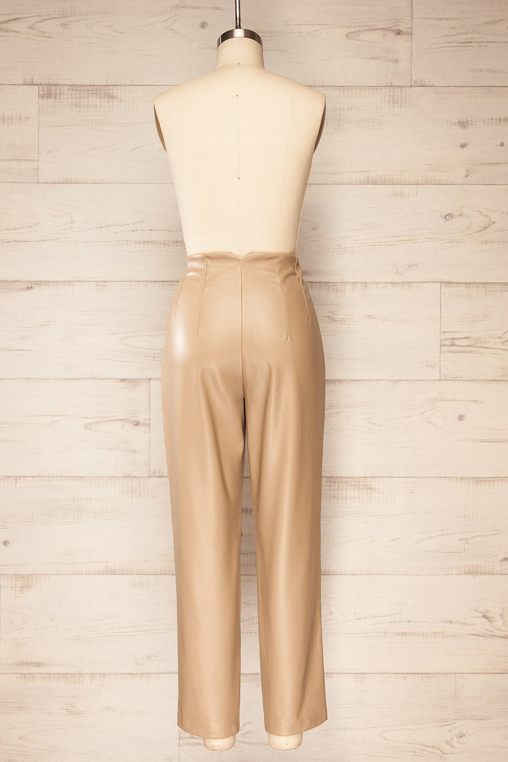 Cefalu Beige Faux Leather Straight-Leg Pants | La petite garçonne back view