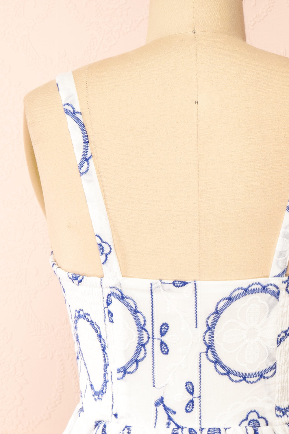 Celena Short White Dress w/ Blue Embroidery | Boutique 1861  back