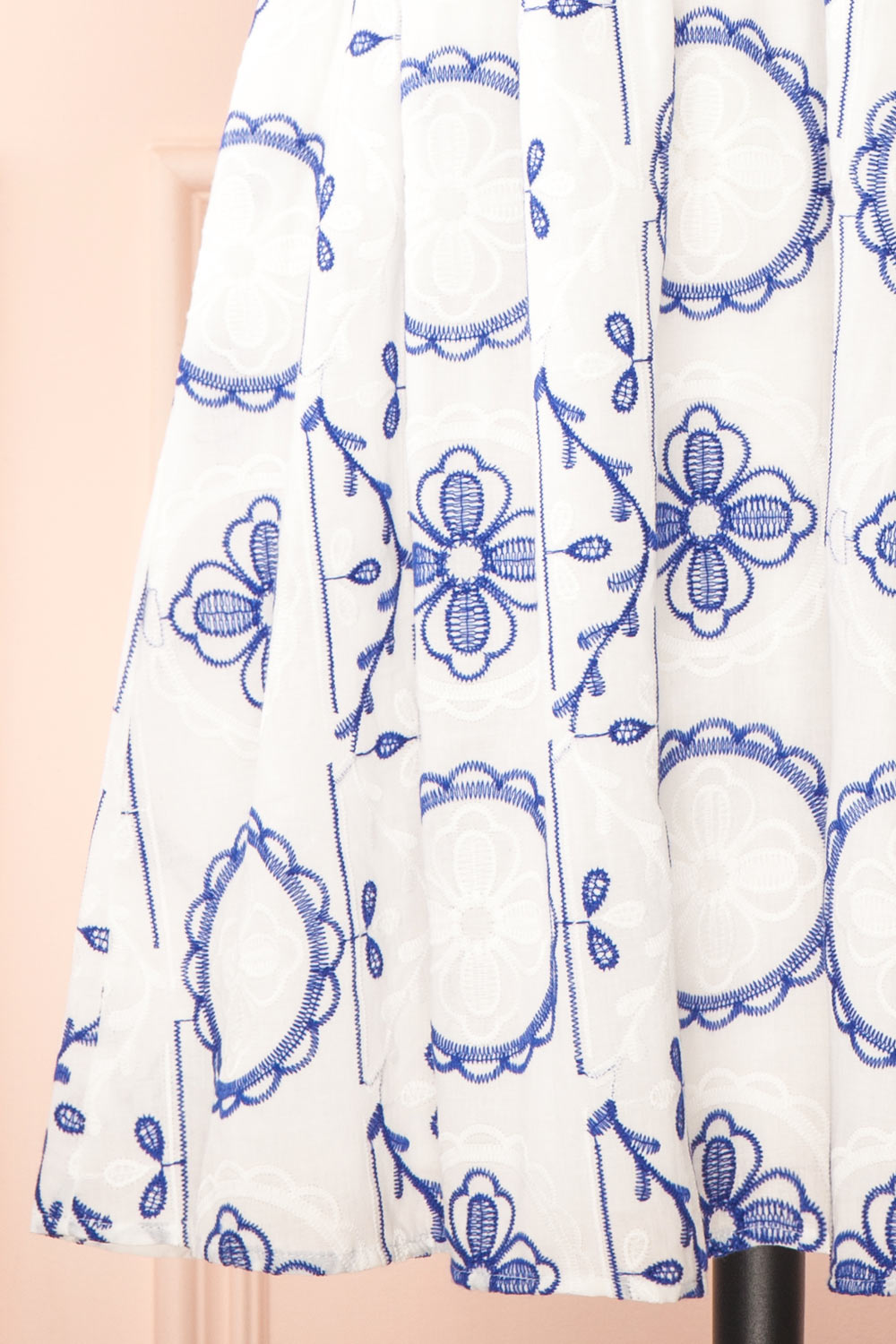 Celena Short White Dress w/ Blue Embroidery | Boutique 1861 bottom