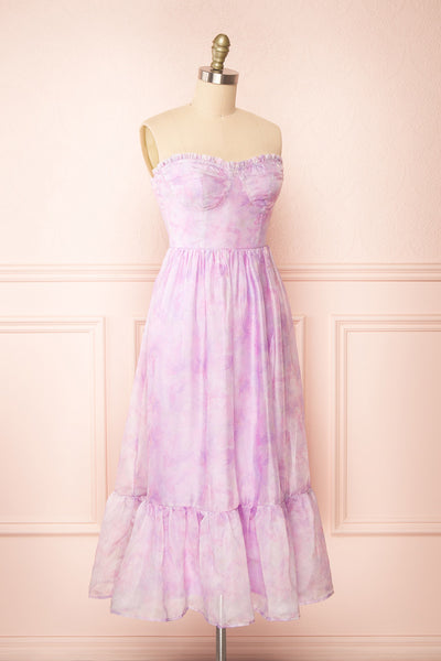 Celestine Lilac Watercolor Print Bustier Midi Dress | Boutique 1861 side view