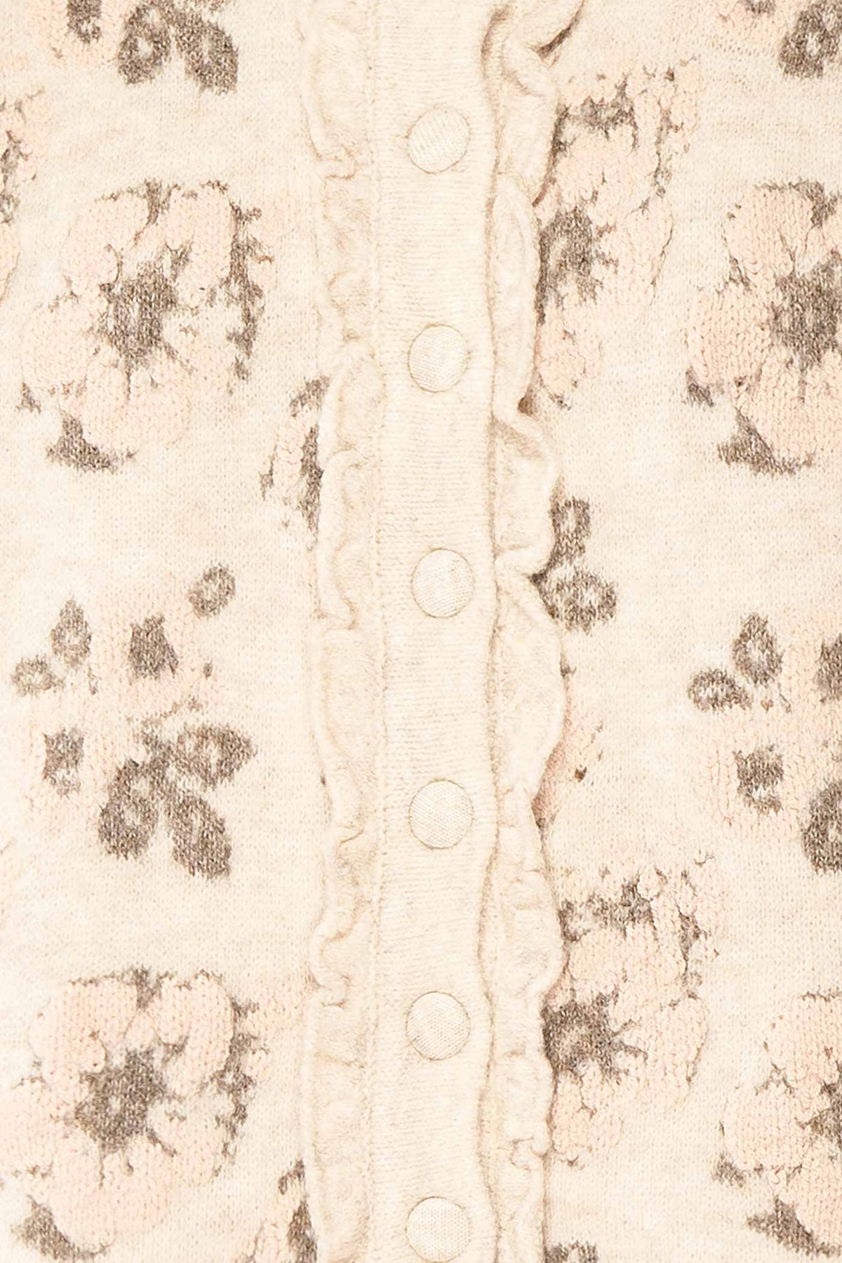 fabric view of Celvina Beige Floral Cropped Cardigan at Boutique 1861