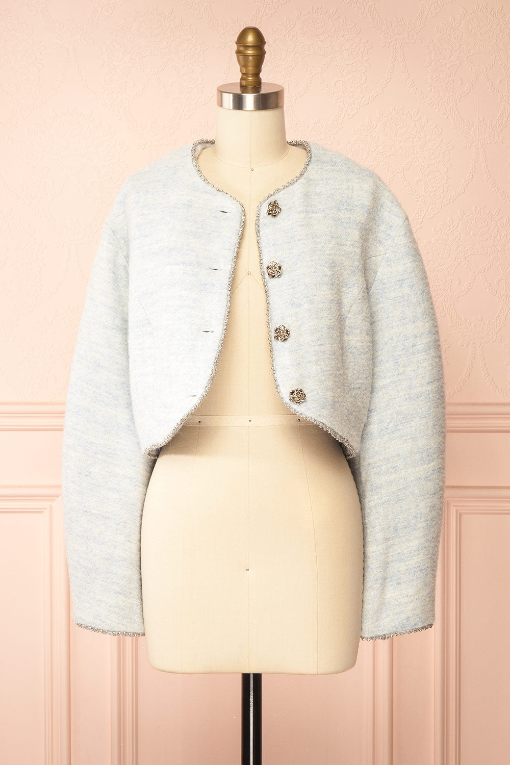 Cendrine Blue Tweed Blazer with Ample Sleeves | Boutique 1861 open view