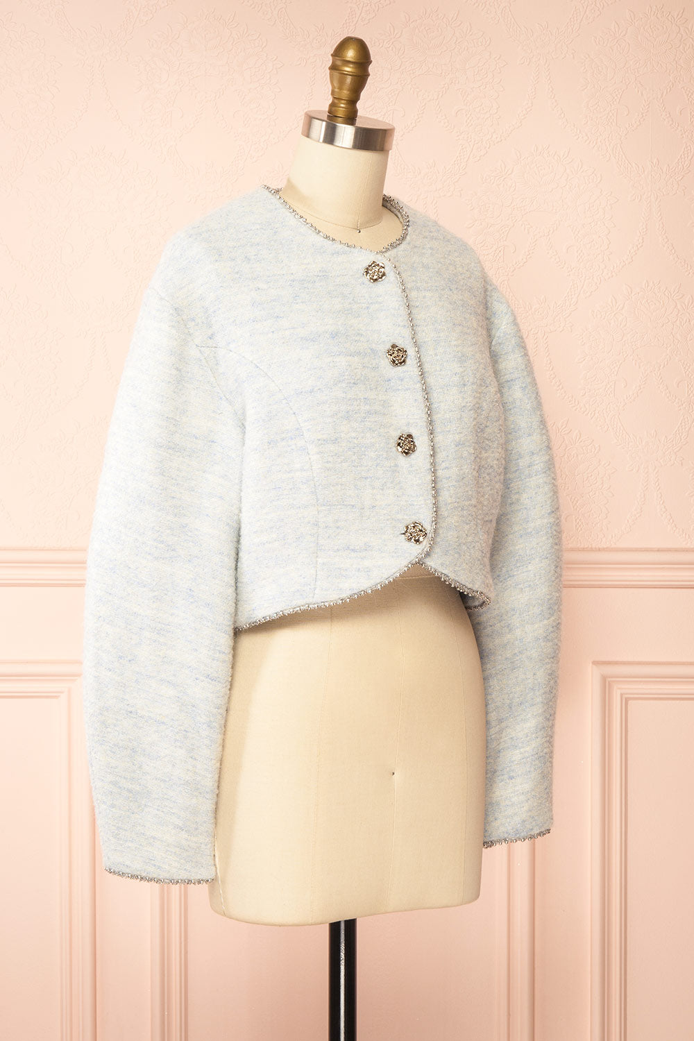 Cendrine Blue Tweed Blazer with Ample Sleeves | Boutique 1861 side view