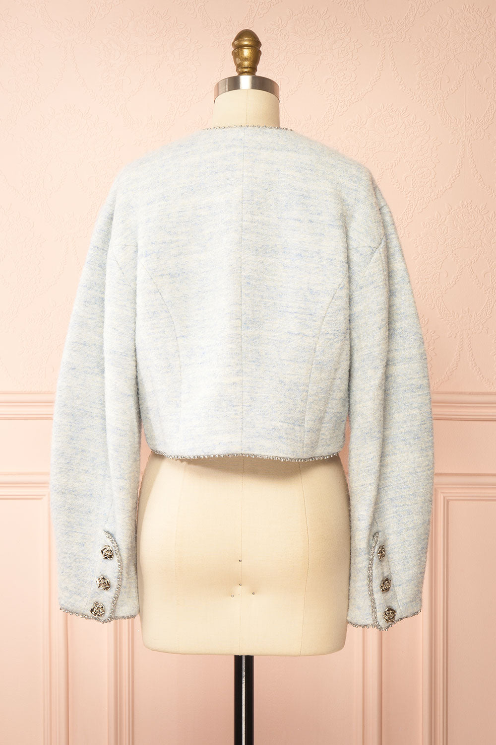 Cendrine Blue Tweed Blazer with Ample Sleeves | Boutique 1861 back view