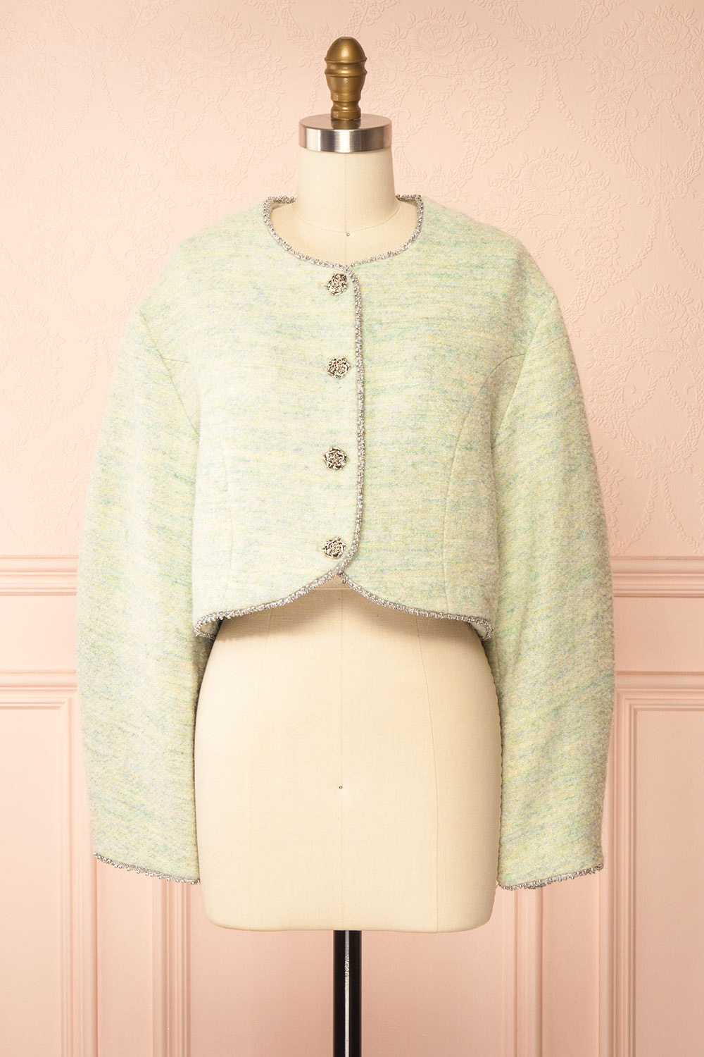 Cendrine Sage Tweed Blazer with Ample Sleeves | Boutique 1861 front vew