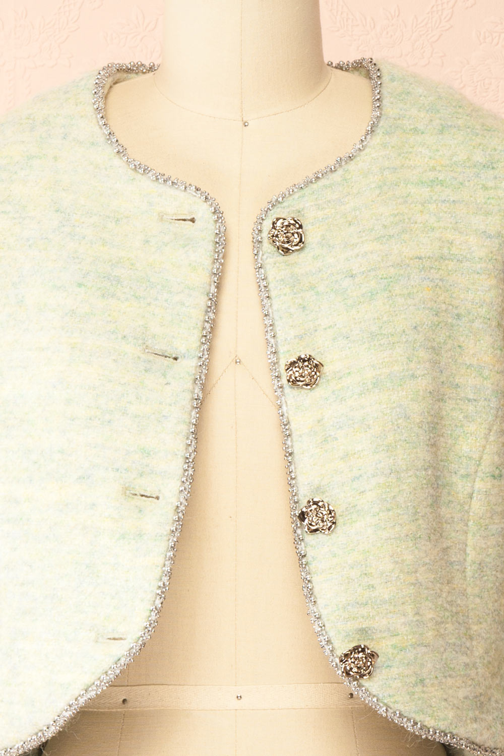 Cendrine Sage Tweed Blazer with Ample Sleeves | Boutique 1861 open