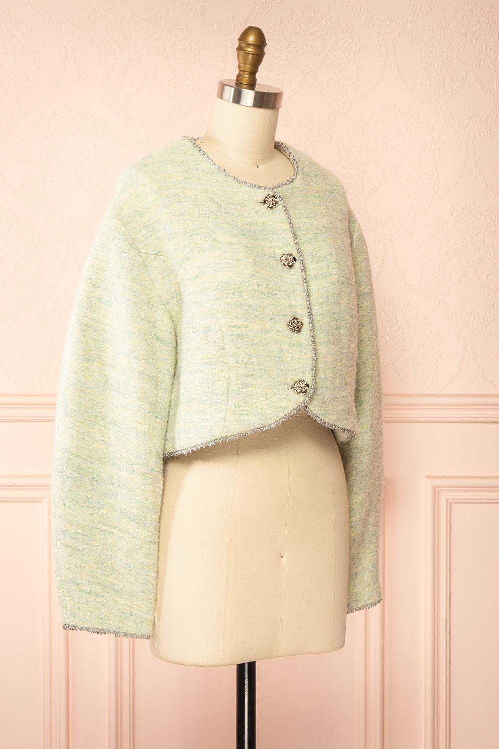 Cendrine Sage Tweed Blazer with Ample Sleeves | Boutique 1861 side view