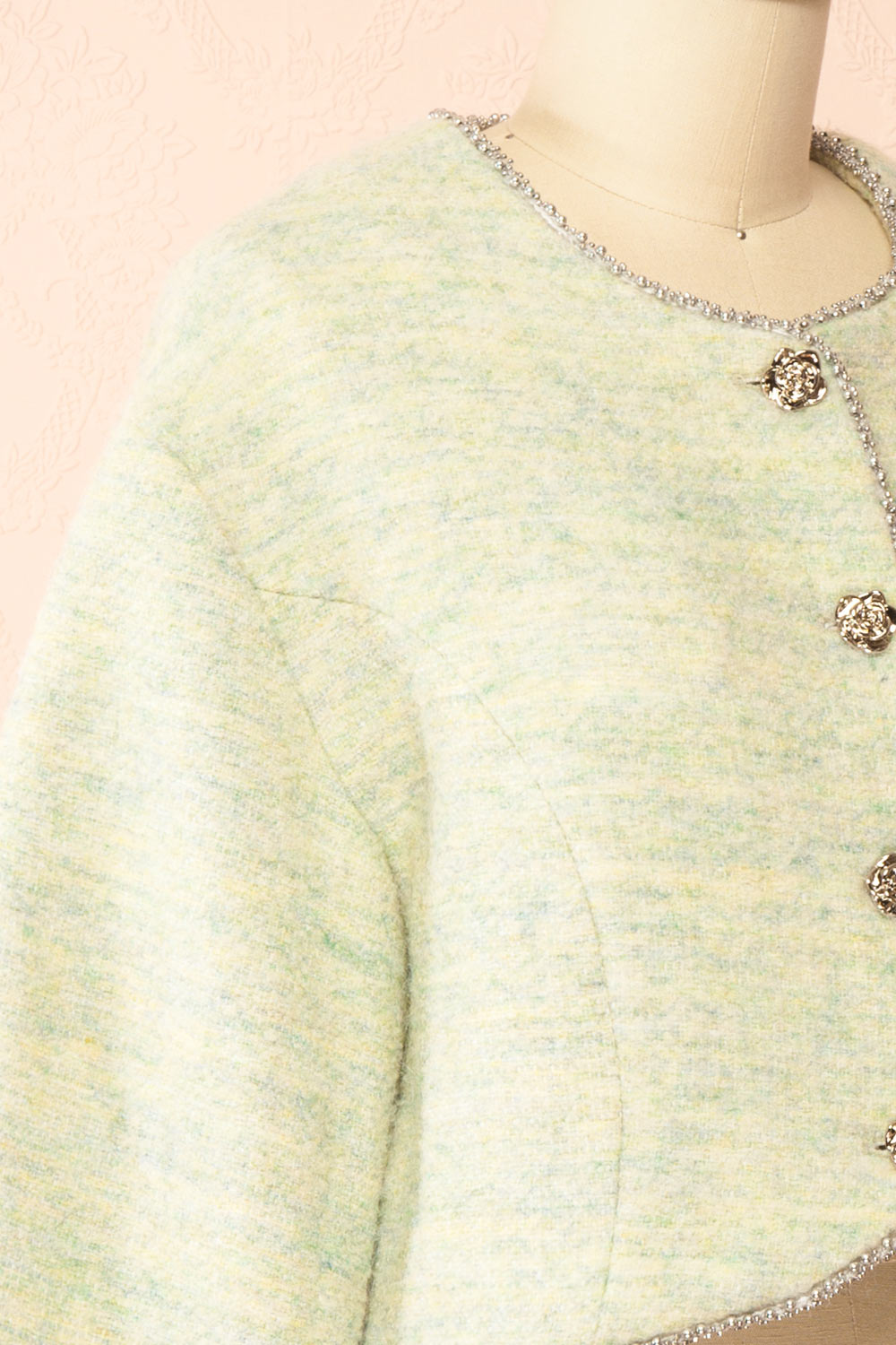 Cendrine Sage Tweed Blazer with Ample Sleeves | Boutique 1861 side