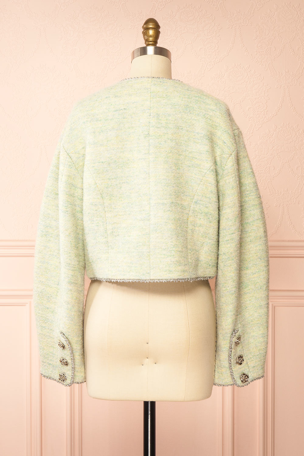 Cendrine Sage Tweed Blazer with Ample Sleeves | Boutique 1861 back view