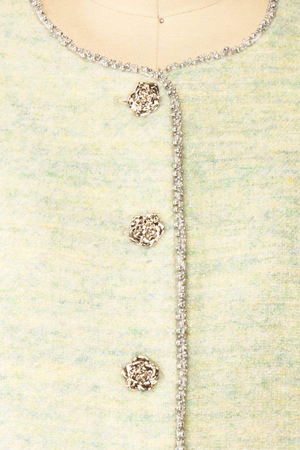 Cendrine Sage Tweed Blazer with Ample Sleeves | Boutique 1861 fabric