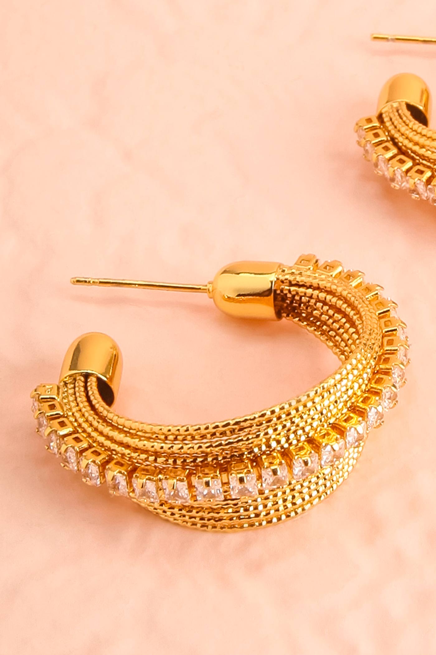 Centaure Golden Hoops Earrings with Rhinestones | Boutique 1861 close-up
