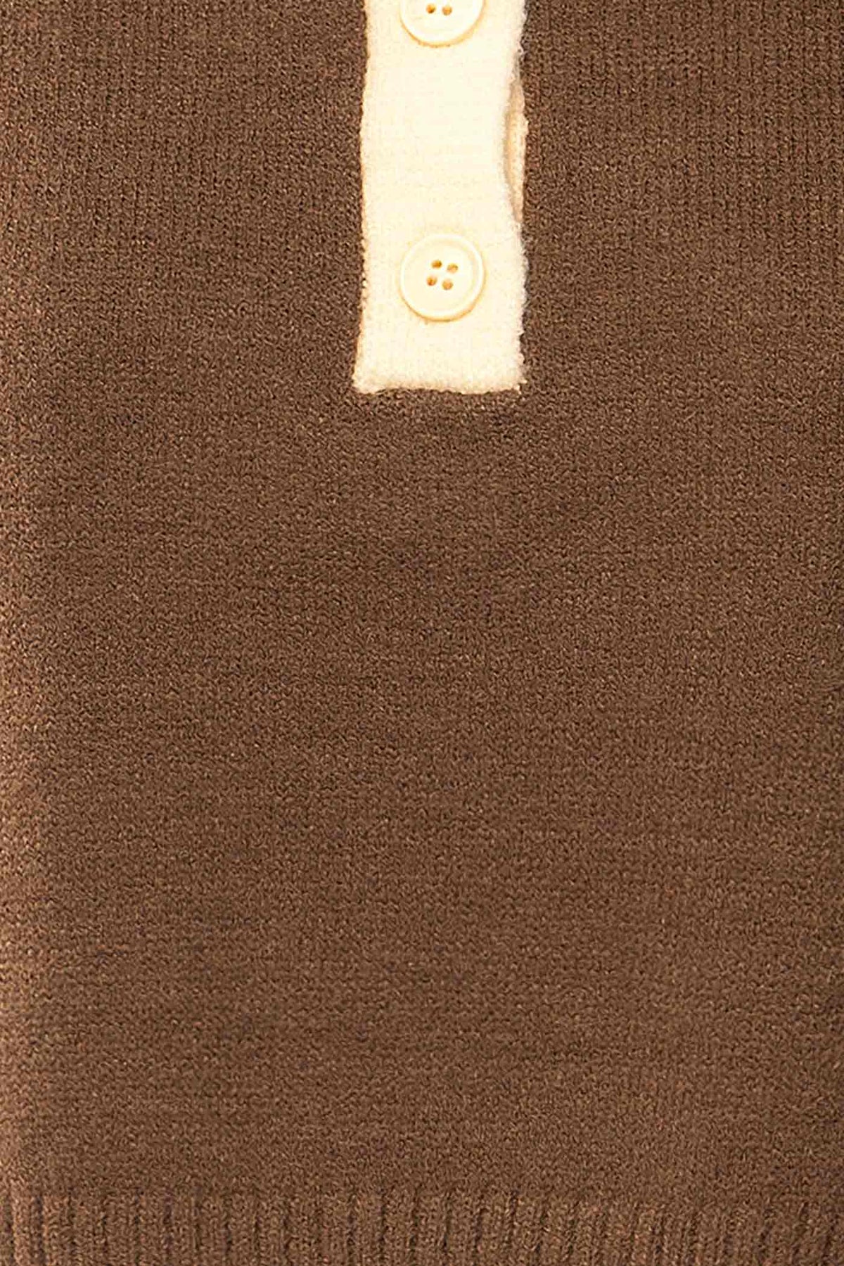fabric view of Challuy Brown Cropped Polo Knit Sweater with Contrast at La petite garçonne