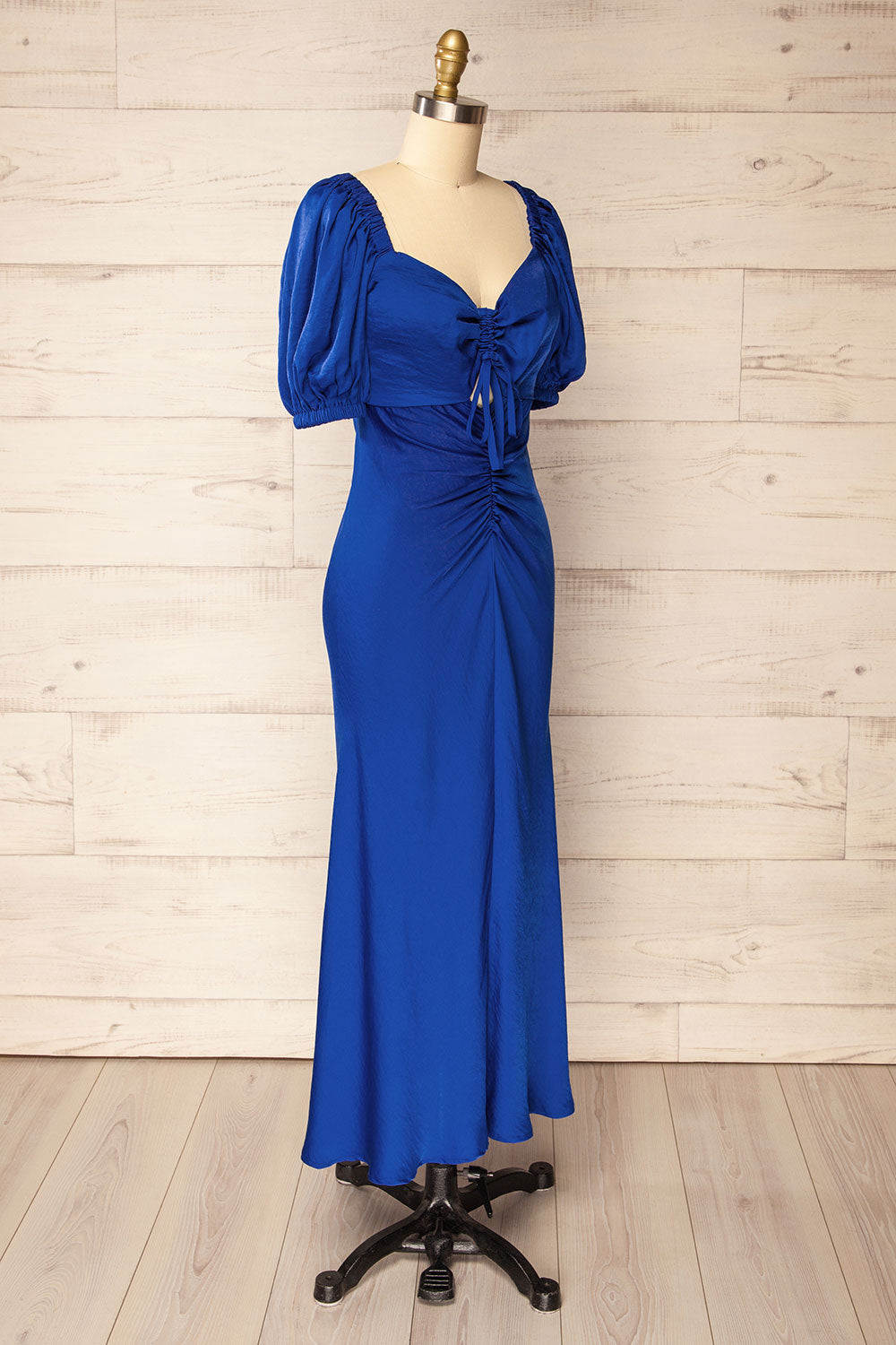 Chamonix Midi Blue Dress w/ Ruched Detail | La petite garçonne side view