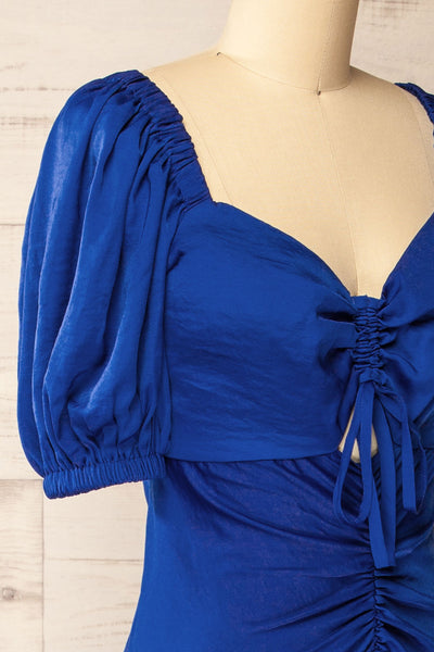Chamonix Midi Blue Dress w/ Ruched Detail | La petite garçonne side