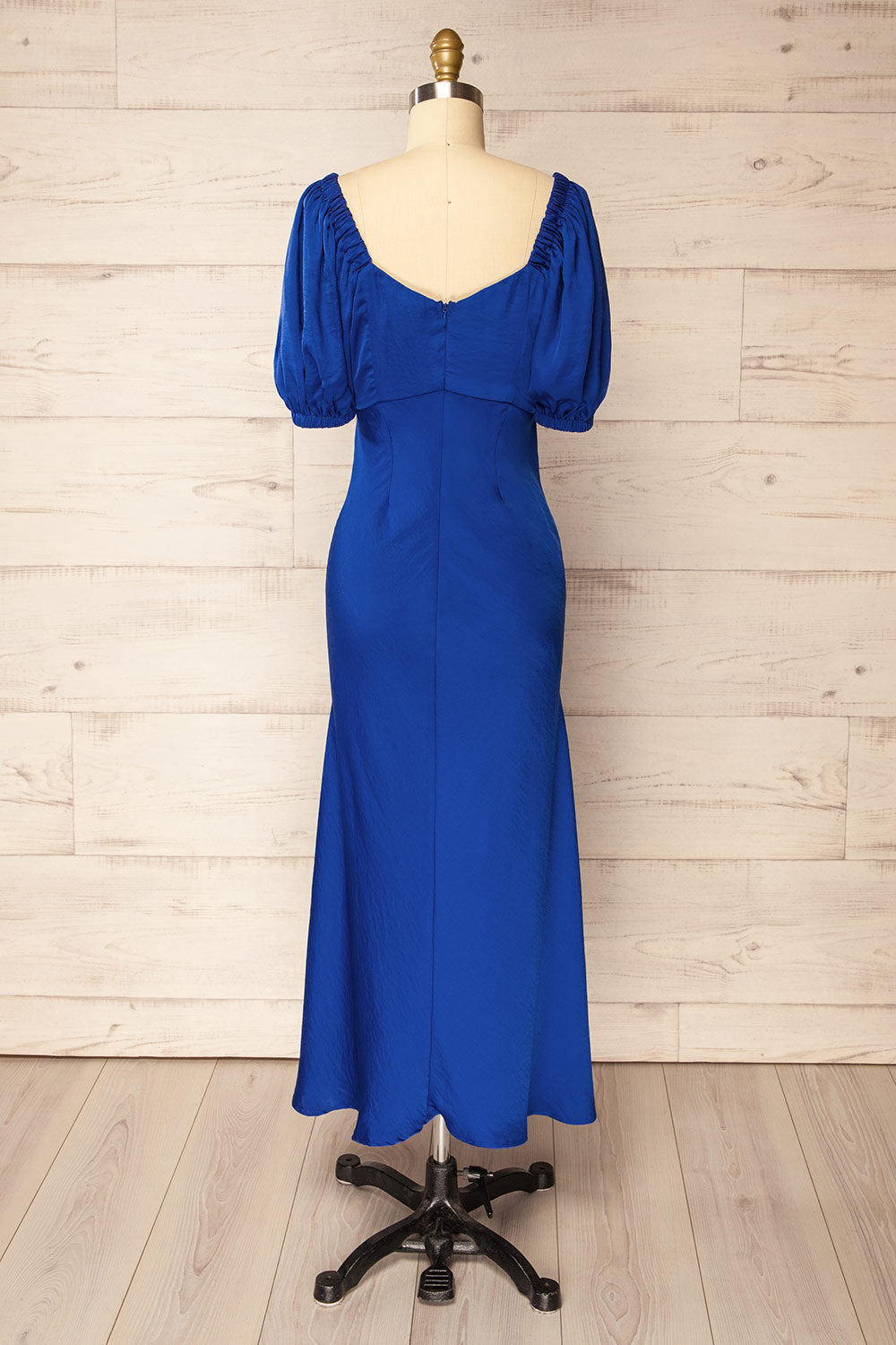 Chamonix Midi Blue Dress w/ Ruched Detail | La petite garçonne back view