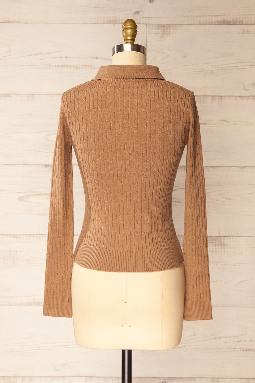 Charaundi Caramel Long Sleeve Collared Knit Top | La petite garçonne back view