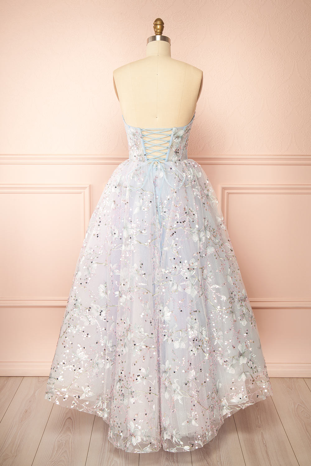Charla Light Blue Midi Corset Dress | Boutique 1861 back view
