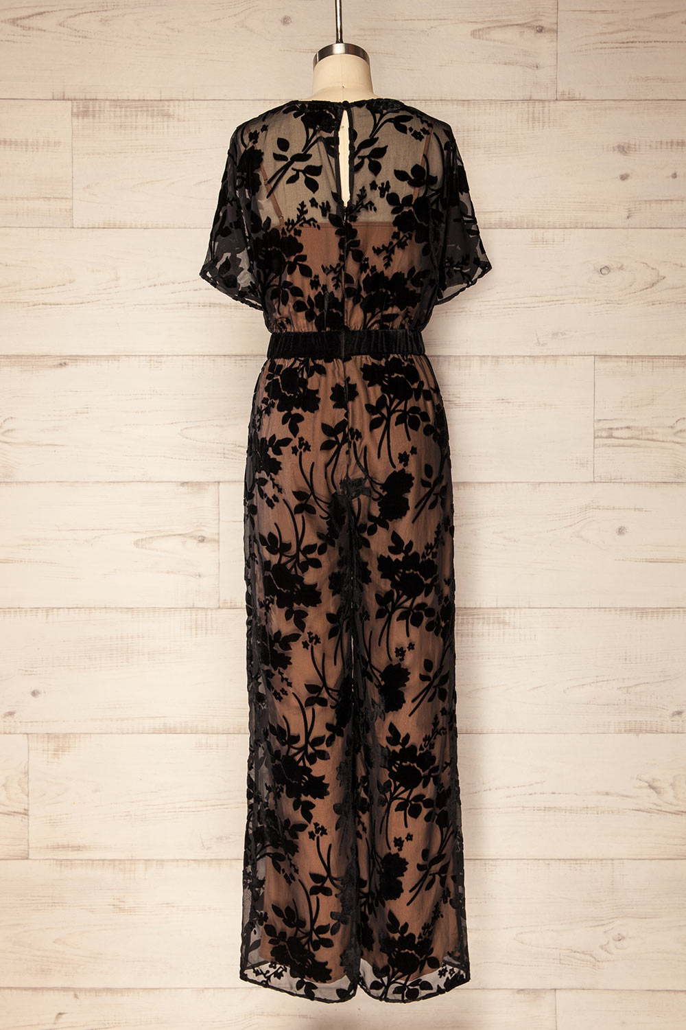 Charleroi Beige Jumpsuit w/ Black Floral Overlay | La petite garçonne back view