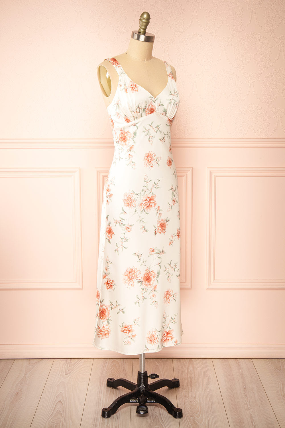 Charlize Floral Satin Midi Dress | Boutique 1861 side view