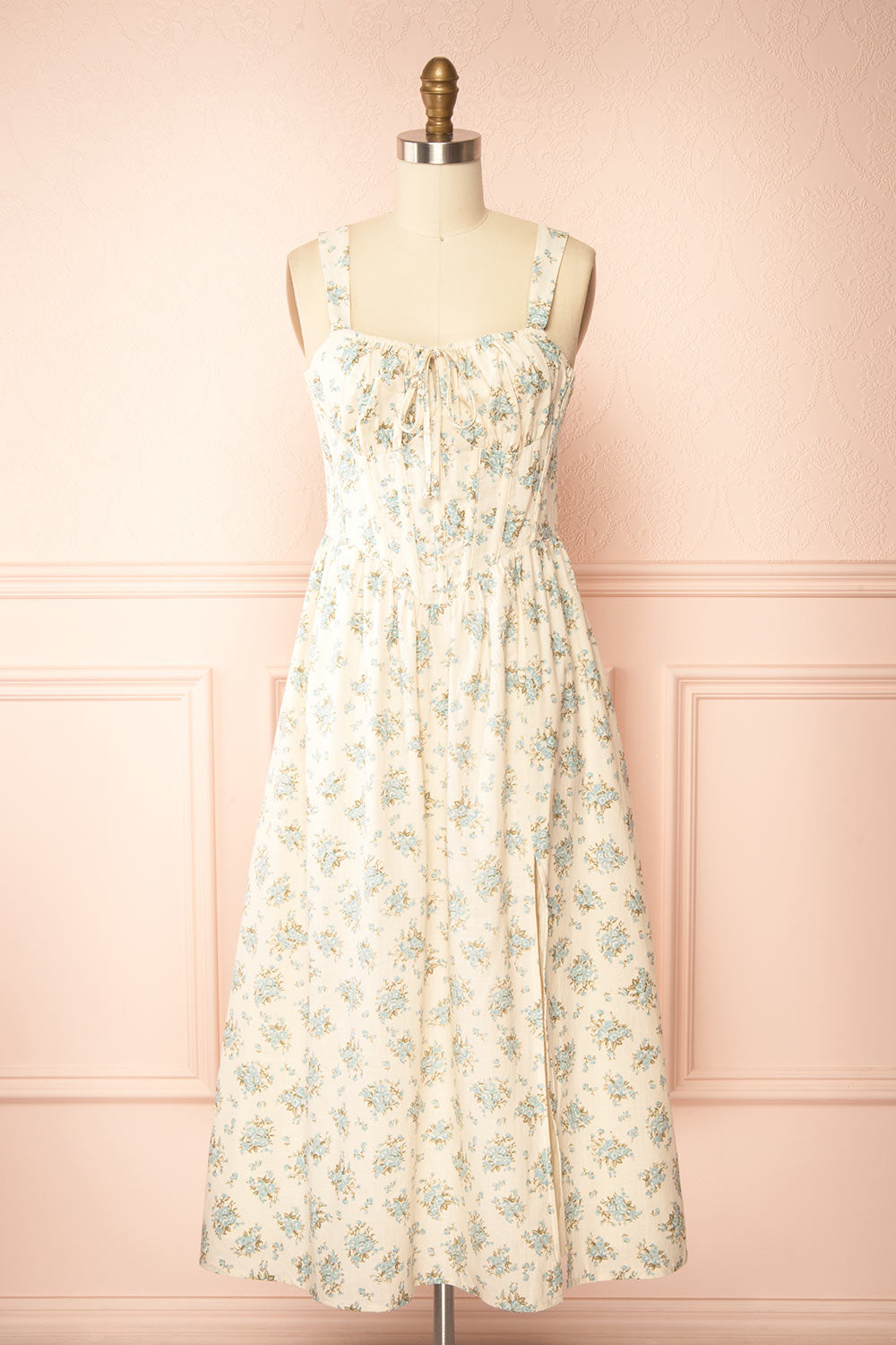 Chinaka Midi Floral Corset Dress with High Slit | Boutique 1861 front view