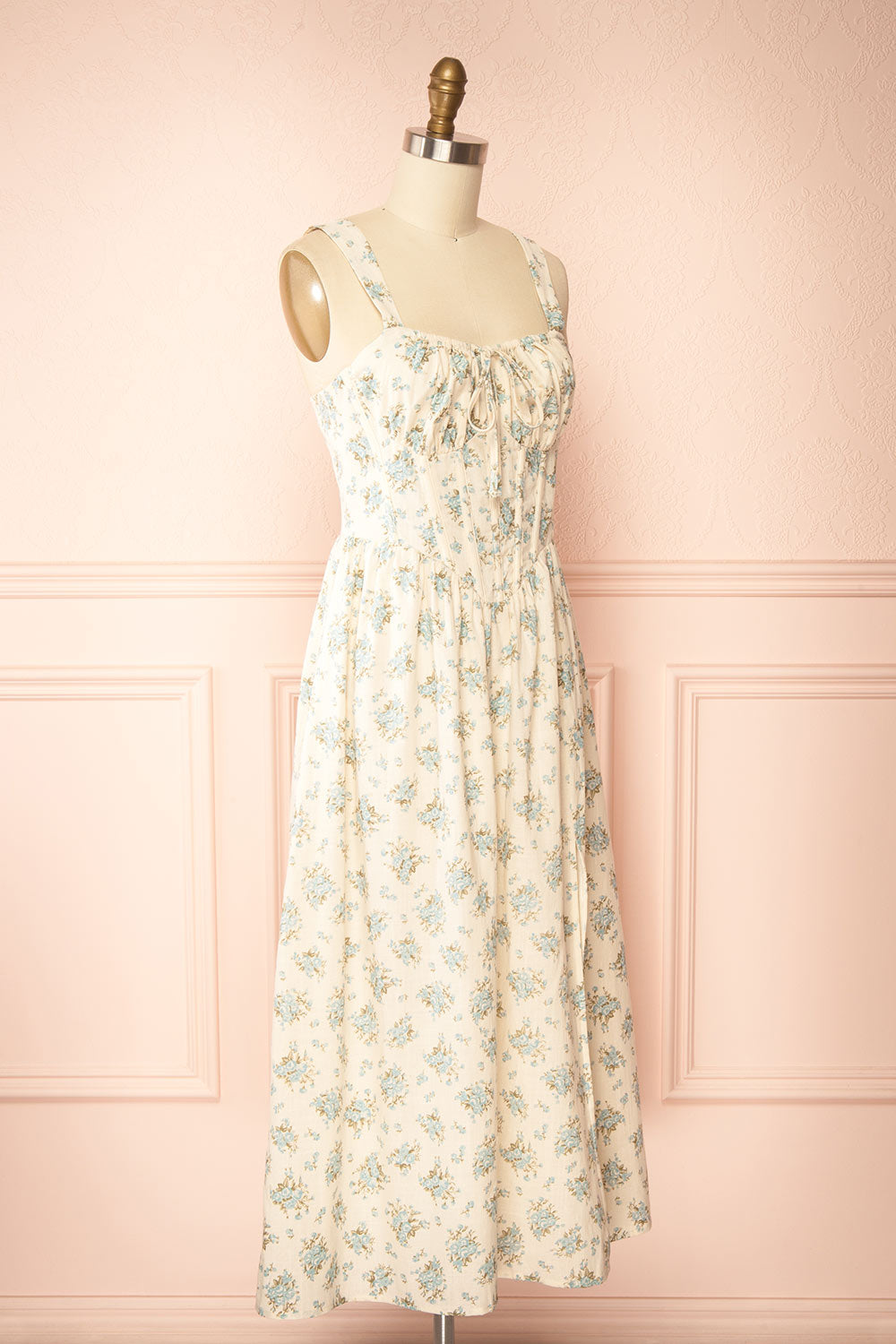 Chinaka Midi Floral Corset Dress with High Slit | Boutique 1861 side view