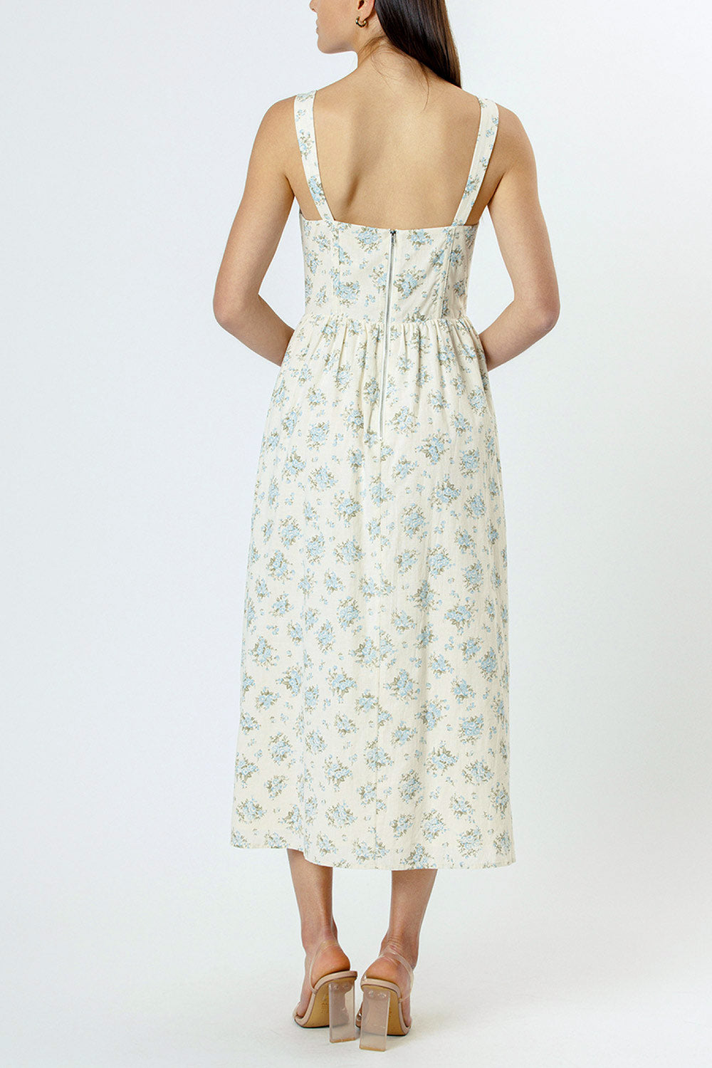 Chinaka Midi Floral Corset Dress with High Slit | Boutique 1861 model back