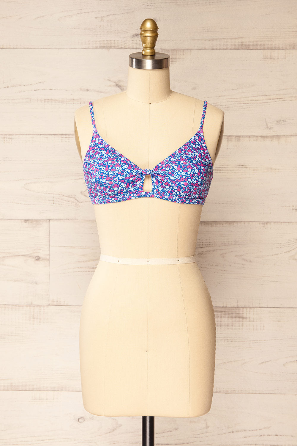 Chinsali Floral Blue Bikini Top w/ Cut-Out | La petite garçonne front view