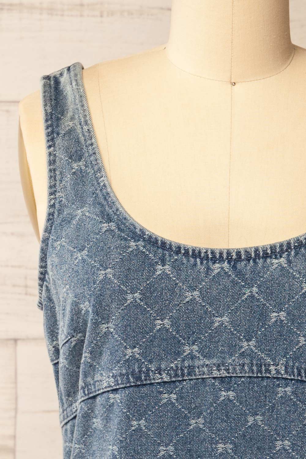 Chisapani Blue Denim Mini Dress with Bow Pattern | La petite garçonne front