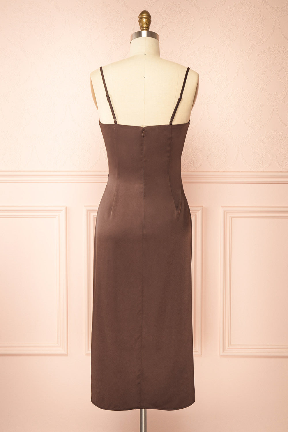 Chloe Brown Silky Midi Slip Dress | Boutique 1861 back view