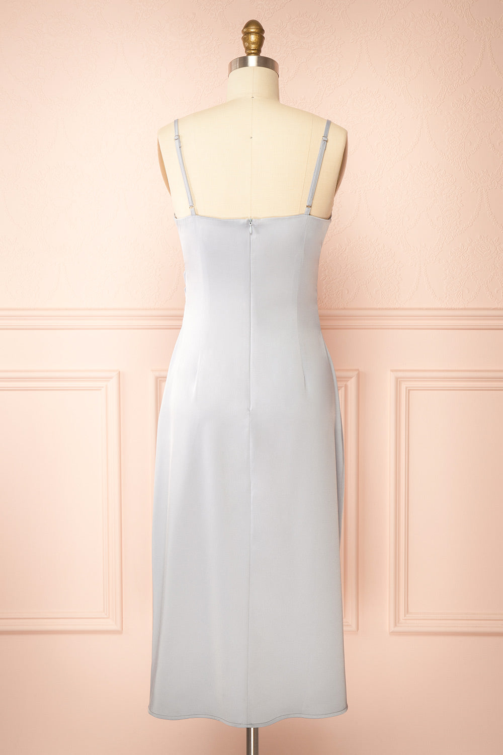 Chloe Grey Cowl Neck Satin Midi Slip Dress | Boutique 1861 back view