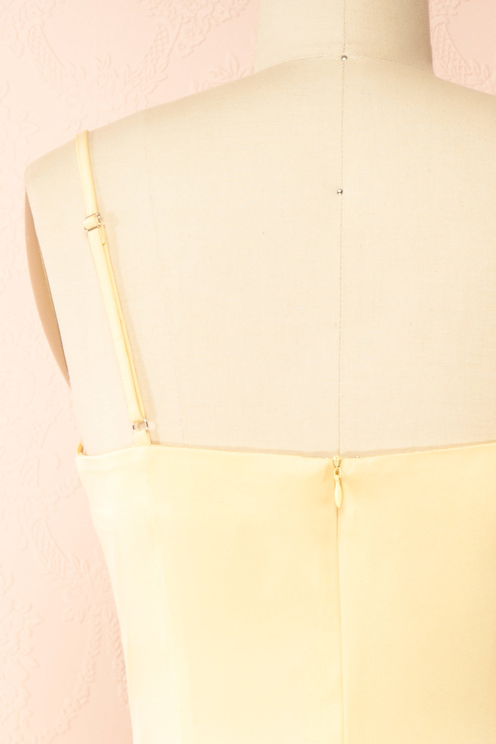 Chloe Light Yellow Cowl Neck Satin Midi Slip Dress | Boutique 1861 back